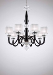 Фигурная люстра из тонированного стекла с текстильными абажурами - lmo/055