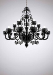 Люстра на 18 ламп из черного стекла с длинными завитками - lmo/080