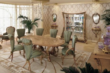 Светло-коричневая столовая с резным цветочным декором - riv/547