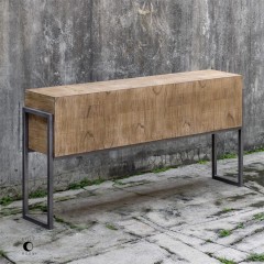 Массивная консоль орехового оттенка на металлическом каркасе - utr/2268