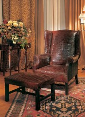 Коричневый кожаный пуф с тиснением - pvz/489