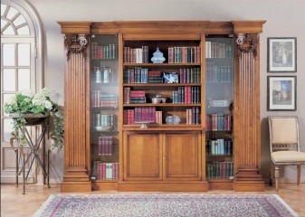 Книжный шкаф в классическом стиле с глухими и стеклянными дверками - pvz/028