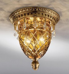 Маленький светильник из стекла коньячного оттенка с подвесками - pos/322