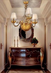 Подвесная люстра из янтарного стекла с 3 белыми плиссированными абажурами - pos/325