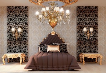 Классическая люстра с плафоном из янтарного стекла, 16 абажурами и хрустальным декором - pos/329