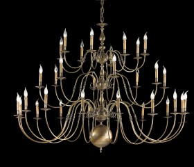 Большая трехъярусная люстра на бронзовом каркасе с 32 свечами - pos/351