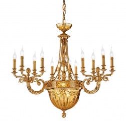 Позолоченная люстра с корзиной из янтарного стекла и 3 канделябрами на 4 свечи - pos/312