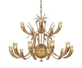 Двухъярусная люстра с 15 плафонами-рожками из декорированного муранского стекла - pos/297