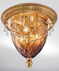 Круглый светильник из стекла янтарного оттенка с хрустальными подвесками - pos/317