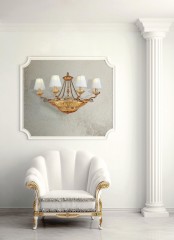 Бра из янтарного стекла с 4 белыми плиссированными абажурами - pos/300