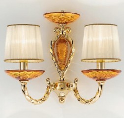 Золотистое двойное бра с абажурами из светлой органзы - pos/358