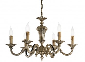 Люстра с S-образными рожками на патинированном каркасе бронзового оттенка - pos/311