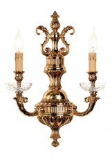 Двойное позолоченное бра с бежевыми свечами в хрустальных розетках - pos/309