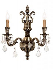 Патинированное двойное бра с фигурными хрустальными подвесками - pos/383
