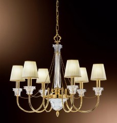 Люстра со стеклянными элементами и 6 плиссированными абажурами кремового оттенка - pos/293
