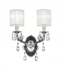 Бра на патинированном серебристом основании с 2 белыми плиссированными абажурами и хрустальными подвесками - pos/374