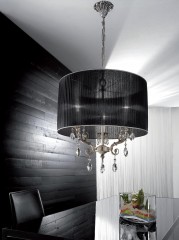 Серебристая люстра с плиссированным абажуром из черной органзы - pos/373