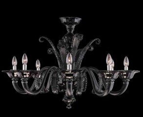 Фигурная черная люстра с завитками на 8 свечей - adm/157