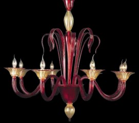 Красная стеклянная люстра с бежевыми акцентами - adm/072