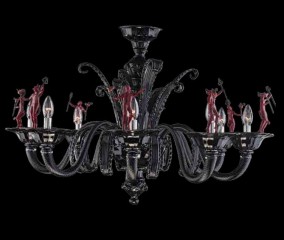 Черная стеклянная люстра с красными фигурками - adm/153