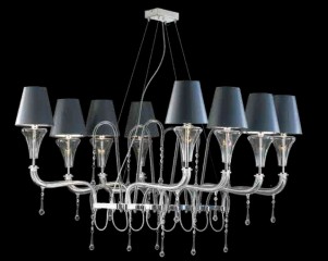 Горизонтальная люстра из прозрачного стекла с 2 рядами черных абажуров - adm/091