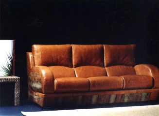 Стильный коричневый диван в комбинированной кожаной обивке - bst/111