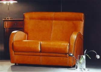 Рыжий кожаный диван с высокой спинкой - bst/093