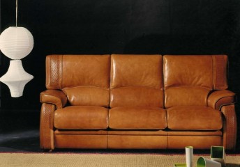 Коричневый кожаный диван с плетеным декором - bst/099