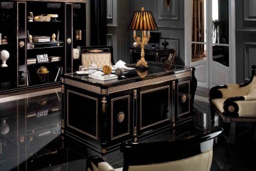 Черный декорированный кабинет с бежевыми креслами - mar/765