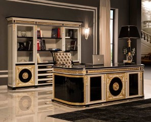 Черно-белый кабинет с позолоченной резьбой - mar/767
