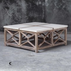 Стол с каменной столешницей на декорированном подстолье из массива - utr/2228