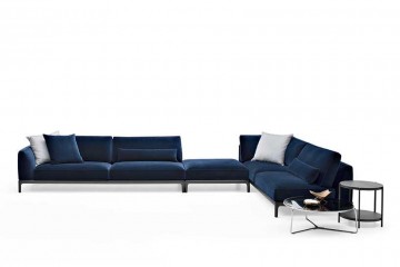 Синий бархатный диван из 3 модулей - bsn/016