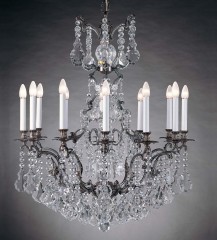 Люстра с 12 свечами на темном патинированном каркасе со стеклянным декором - bad/213