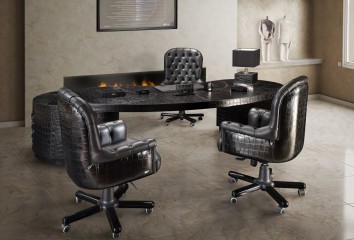 Кабинет с мебелью в тисненой черной кожаной отделке - fmi/179