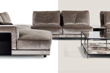 Бархатный диван на коричневом каркасе с мраморным столиком - vsn/356