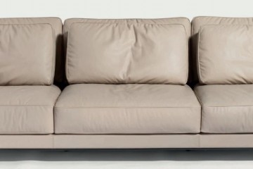 Бежевый кожаный диван на коричневом каркасе - vsn/337