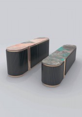 Черный овальный буфет с мраморной столешницей - vsn/326