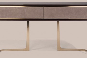 Коричневая консоль с 2 ящиками в бежевой кожаной отделке - vsn/322
