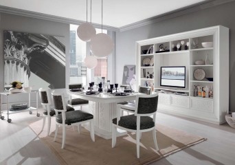 Белоснежная столовая с черными стульями - fps/043