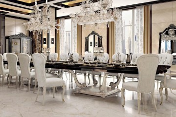 Большая черно-белая столовая в классическом стиле - fps/041