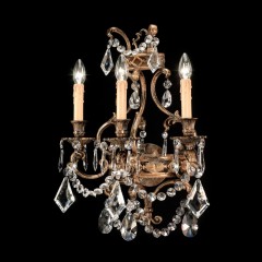 Тройное бра из патинированной бронзы с ограненными стеклянными подвесками - bad/385