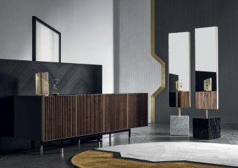 Черный буфет с коричневым рифленым фасадом - mrz/039