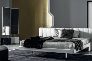 Серебристо-серая кровать с широким стеганым изголовьем - mrz/001