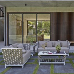 Набор плетеной серой мебели на белом каркасе - sld/134