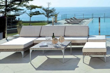 Бежевый диван без подлокотников с правой оттоманкой - sld/170