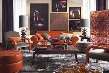 Дизайнерская гостиная в серых и оранжевых тонах - smn/373