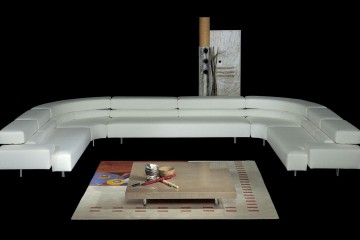 Большой белый кожаный диван с регулируемыми подголовниками - lof/547