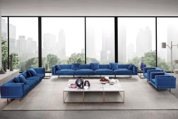 Синий бархатный диван из 4 модулей - lof/541