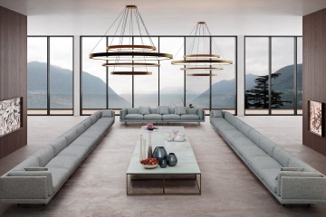 Большой серо-голубой модульный диван для просторной гостиной - lof/543