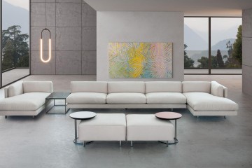 Белый модульный диван с 2 шезлонгами и мраморным столиком - lof/545